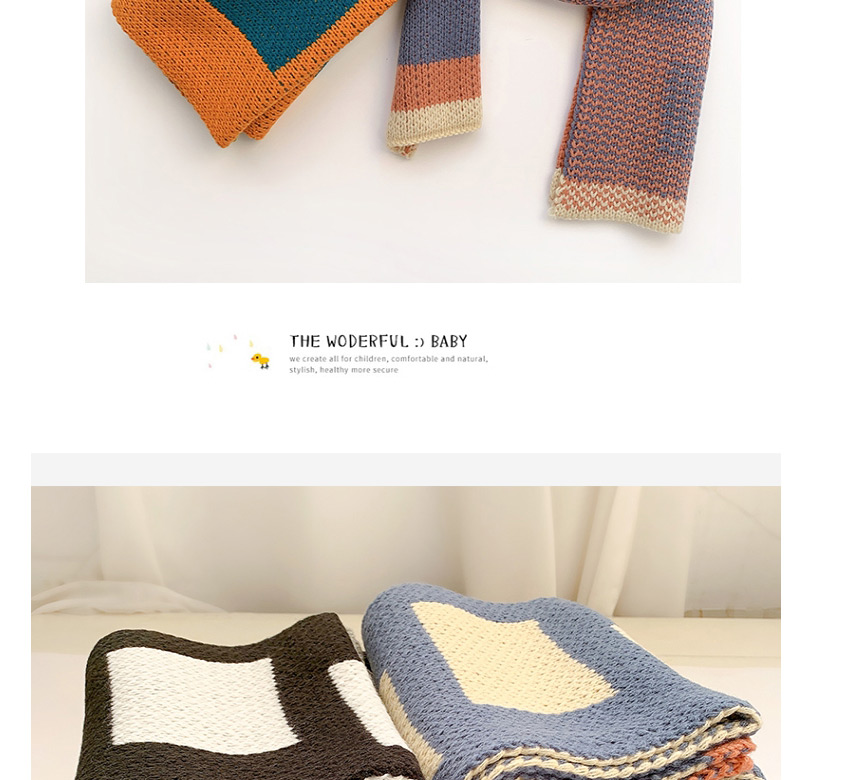 Fashion Blue Woolen Knitted Geometric Shape Contrast Thickening Children S Scarf,knitting Wool Scaves