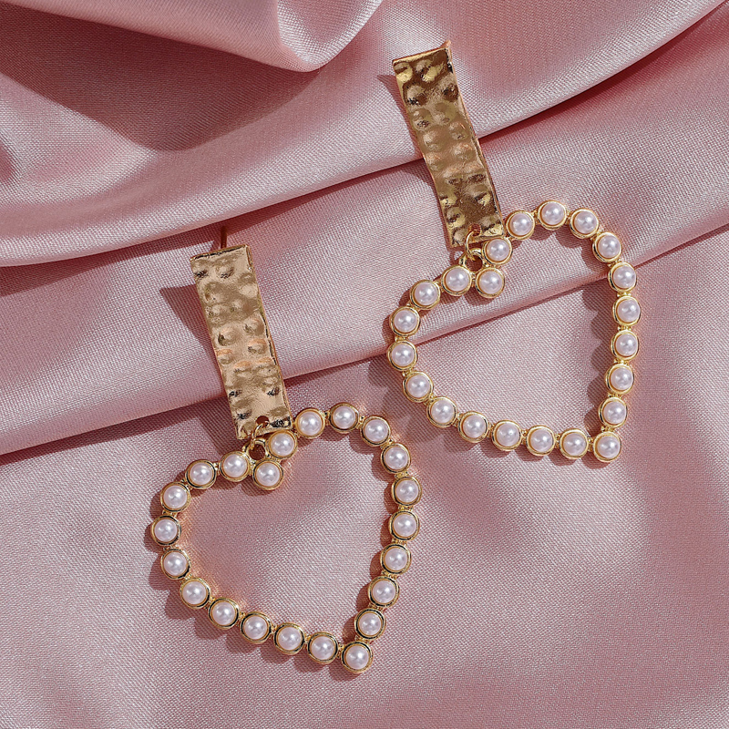 Fashion Gold Color Imitation Pearl Love Alloy Hollow Earrings,Drop Earrings