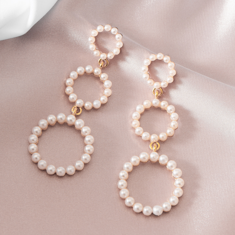 Fashion Gold Color Geometric Round Long Pearl Earrings,Drop Earrings