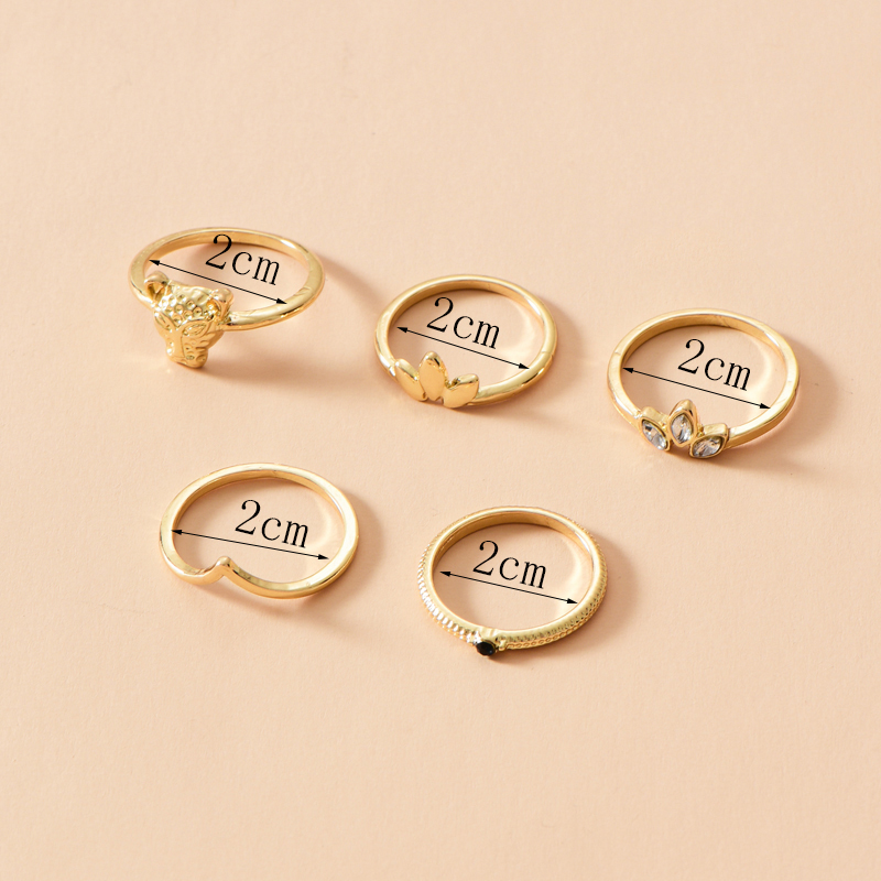 Fashion Gold Color Leopard Head Diamond Geometric Alloy Ring Set,Rings Set