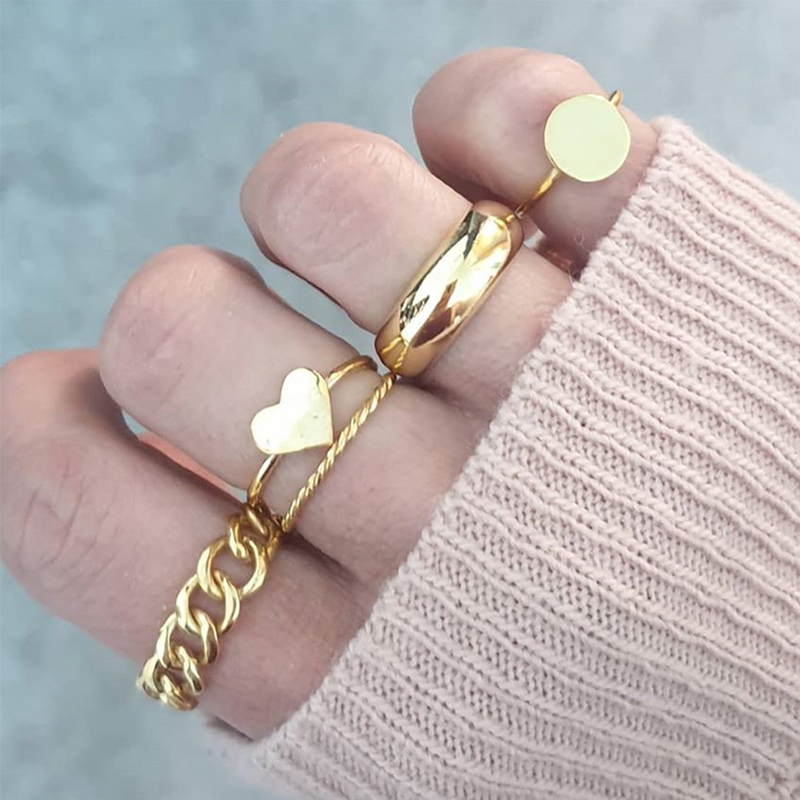 Fashion Gold Color Love Geometric Oval Alloy Ring Ring Set,Rings Set