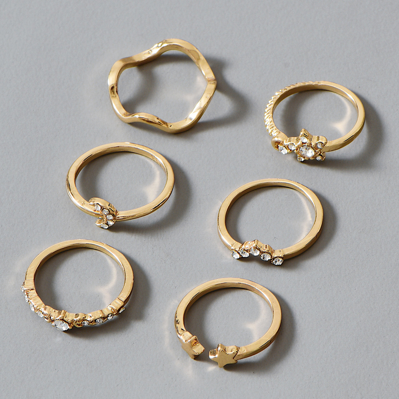Fashion Gold Color Snowflake Diamond Star Moon Alloy Ring Set,Rings Set