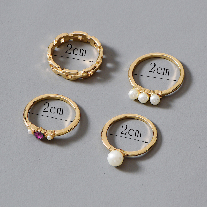 Fashion Gold Color Diamond And Pearl Geometric Alloy Ring Set,Rings Set