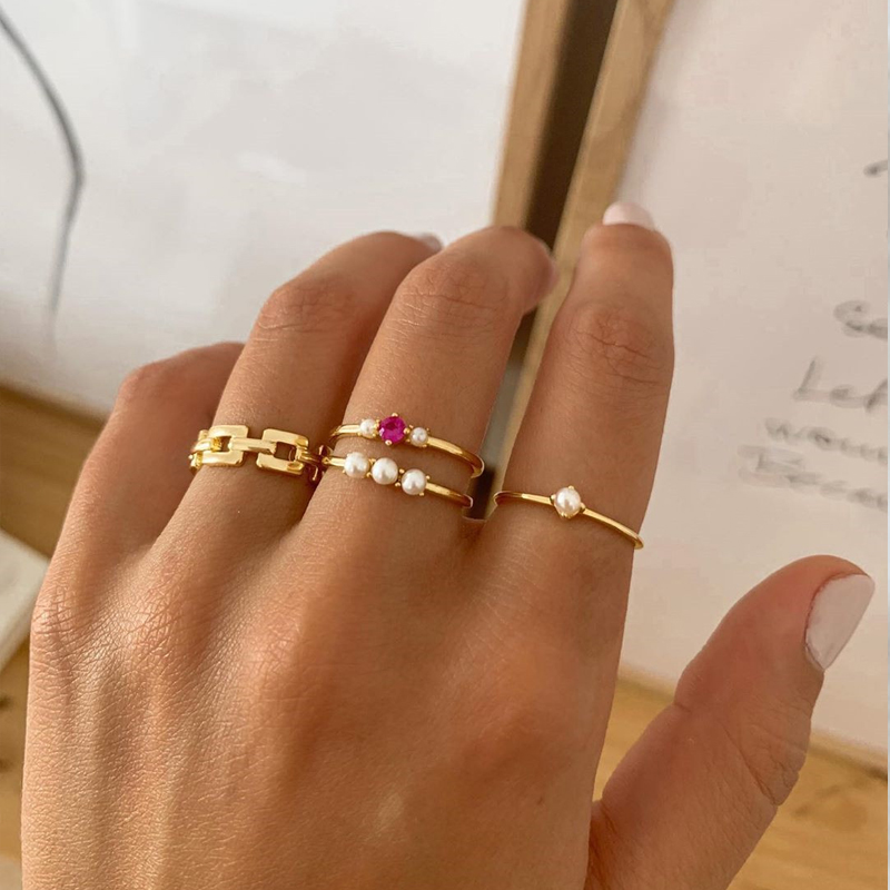 Fashion Gold Color Diamond And Pearl Geometric Alloy Ring Set,Rings Set