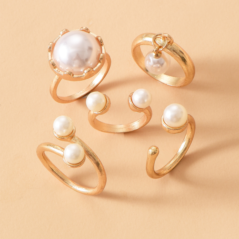 Fashion Gold Color Pearl Round Alloy Open Ring Set,Rings Set