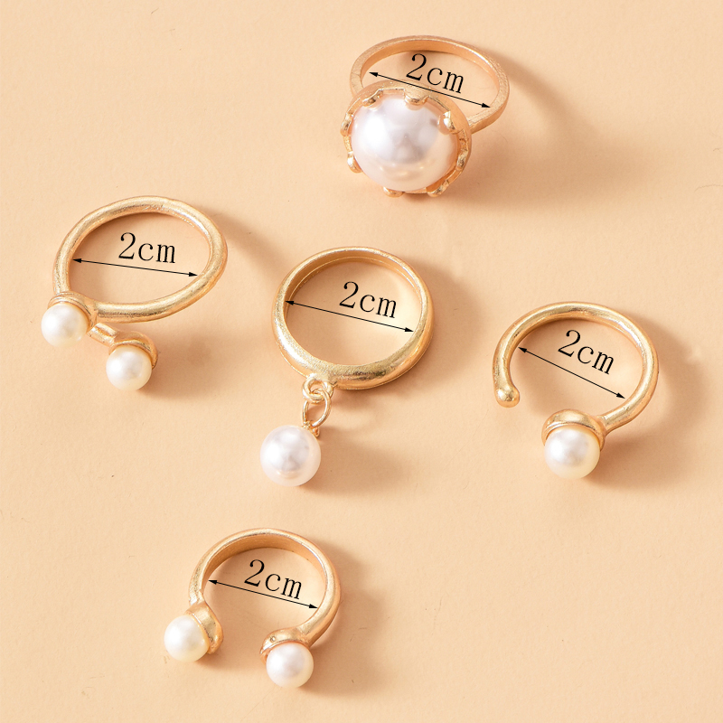 Fashion Gold Color Pearl Round Alloy Open Ring Set,Rings Set