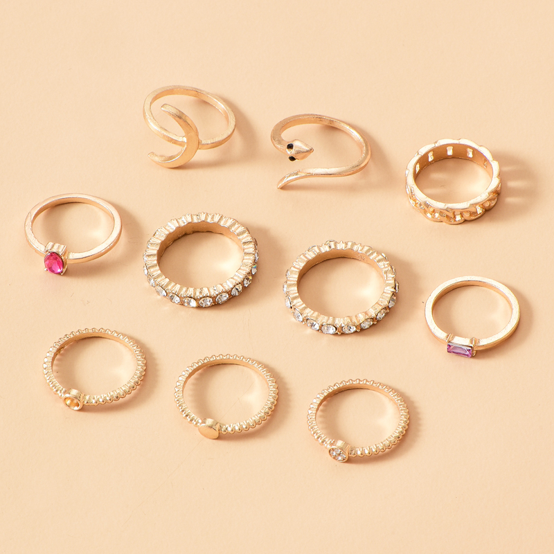 Fashion Gold Color Diamond Moon Geometric Alloy Ring Set,Rings Set