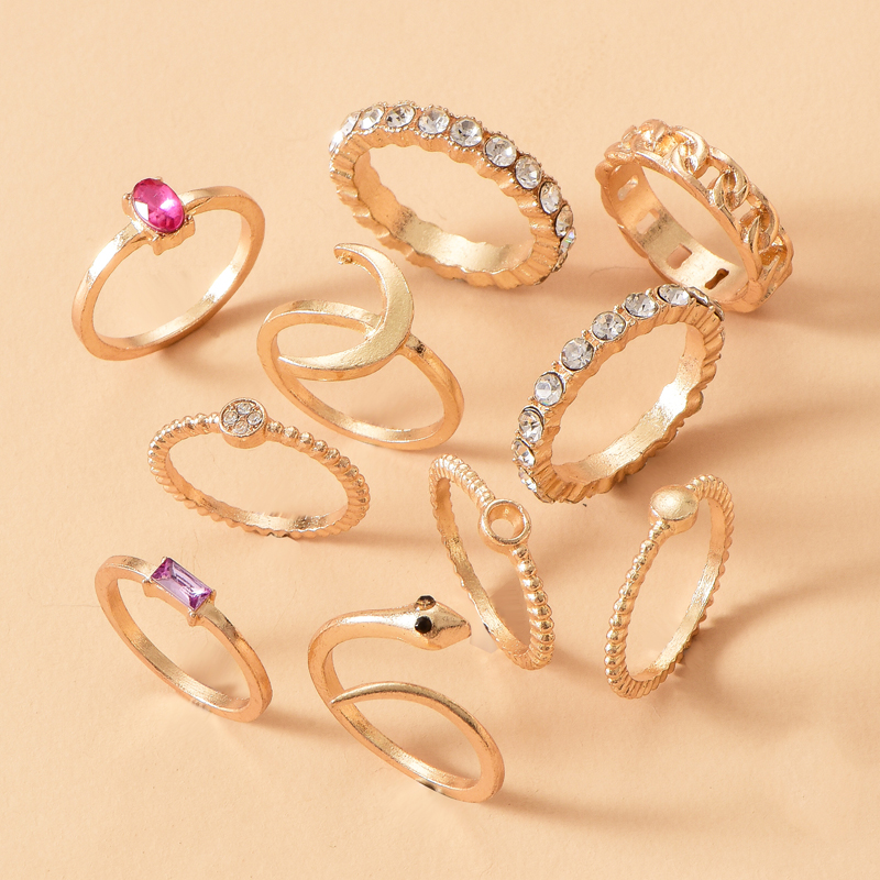 Fashion Gold Color Diamond Moon Geometric Alloy Ring Set,Rings Set