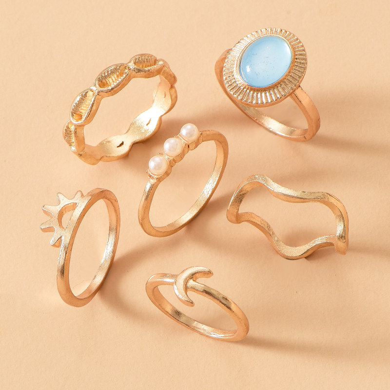 Fashion Gold Color Pearl Geometric Alloy Ring Set,Rings Set