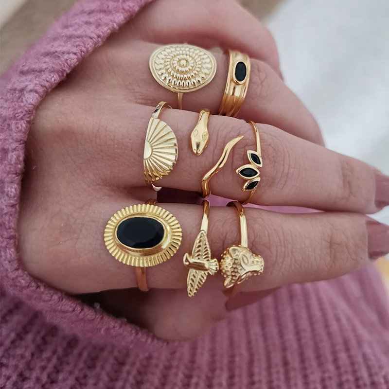 Fashion Gold Color Leopard Head Flying Dove Geometric Alloy Ring Set,Rings Set