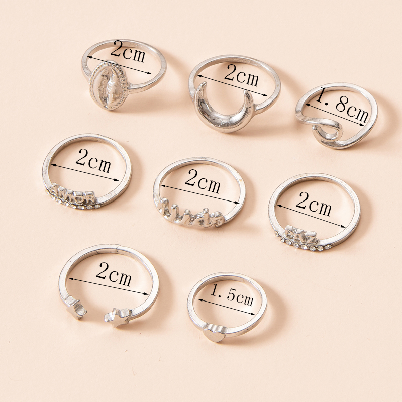 Fashion Silver Color Alphabet Shell Five-pointed Star Alloy Ring Set,Rings Set