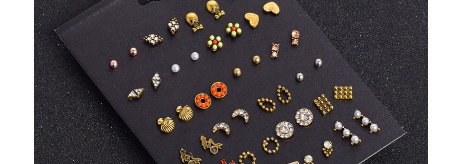Fashion Color Mixing Diamond Flower Pearl Geometric Earring Set,Jewelry Sets