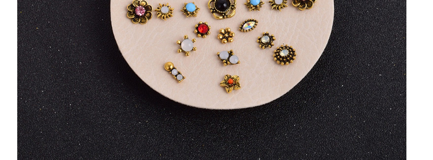 Fashion Color Mixing Diamond Flower Geometric Alloy Earrings Set,Jewelry Sets