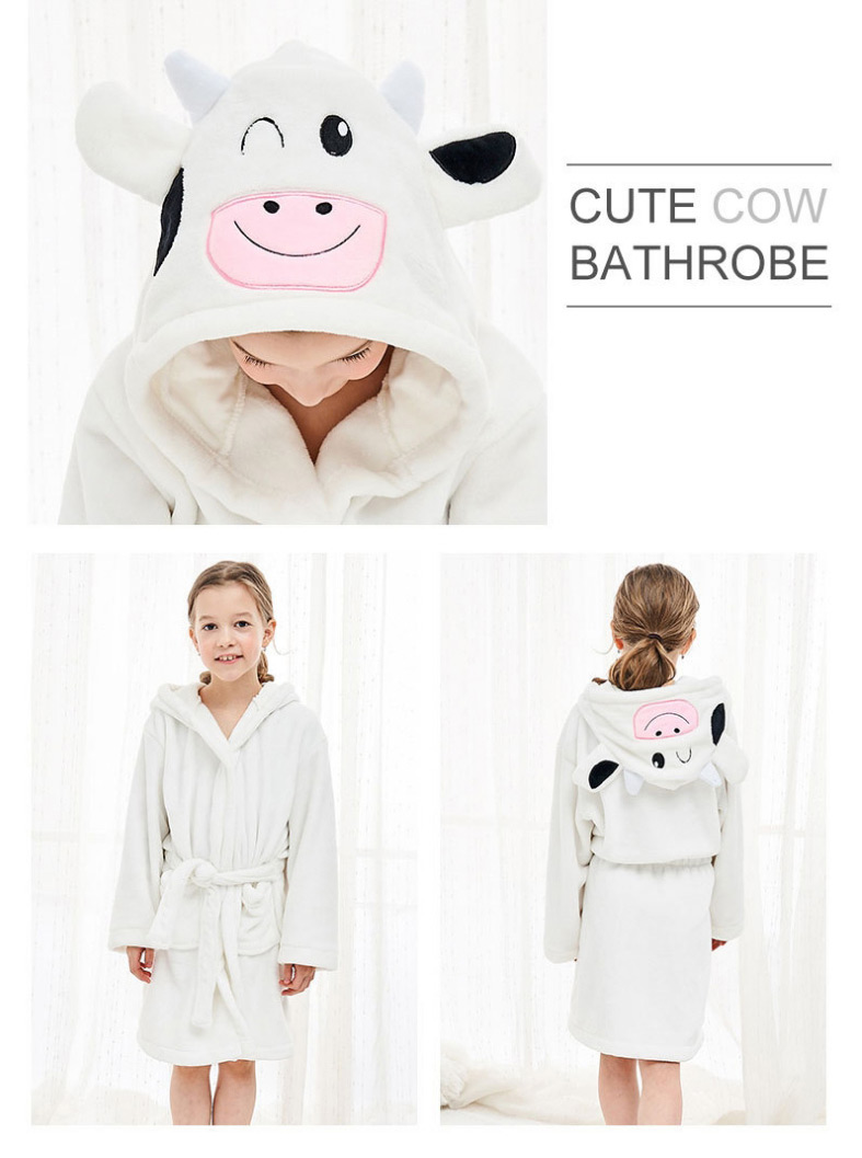 Fashion Cow Nightgown Childrens Flannel Nightgown With Hooded Animal Belt,SLEEPWEAR & UNDERWEAR