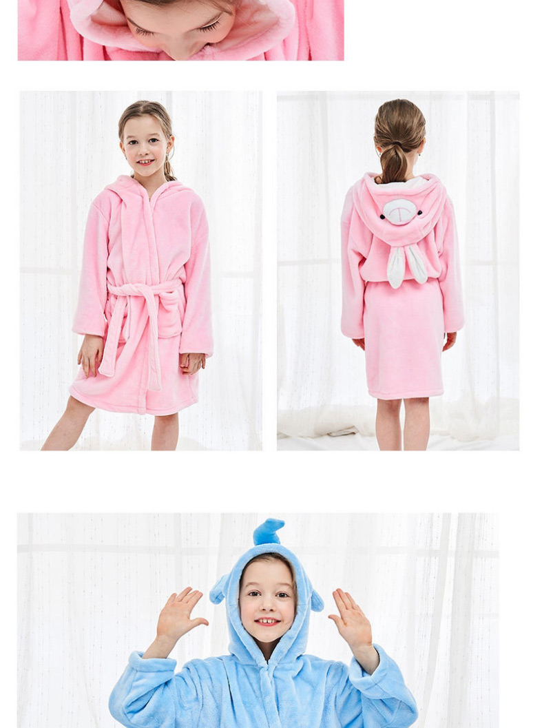 Fashion Pink Rabbit Nightgown Childrens Flannel Nightgown With Hooded Animal Belt,SLEEPWEAR & UNDERWEAR
