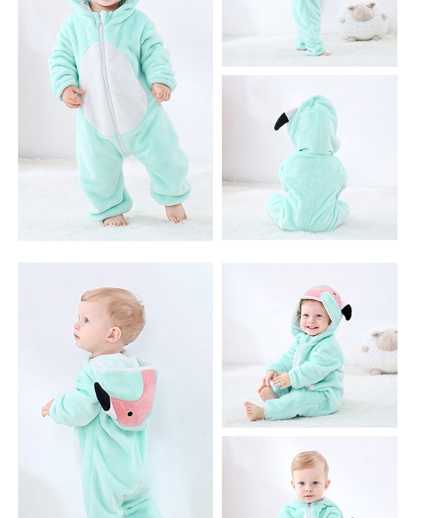 Fashion Penguin Climb Animal Contrast Color Flannel Baby Romper,SLEEPWEAR & UNDERWEAR