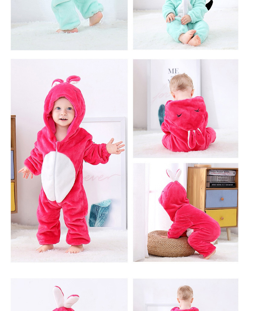 Fashion Rose Red Rabbit Romper Animal Contrast Color Flannel Baby Romper,SLEEPWEAR & UNDERWEAR