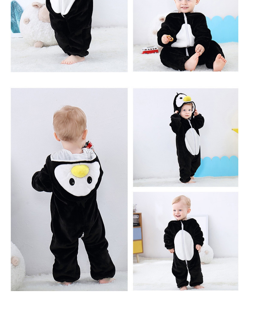 Fashion Penguin Climb Animal Contrast Color Flannel Baby Romper,SLEEPWEAR & UNDERWEAR