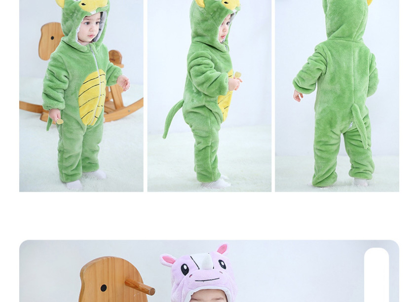 Fashion [zipper Section] Green Dinosaur Animal Color Contrast Baby One-piece Romper,Kids Clothing