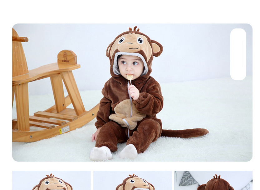 Fashion [zipper Style] Brown Lion Animal Color Contrast Baby One-piece Romper,Kids Clothing