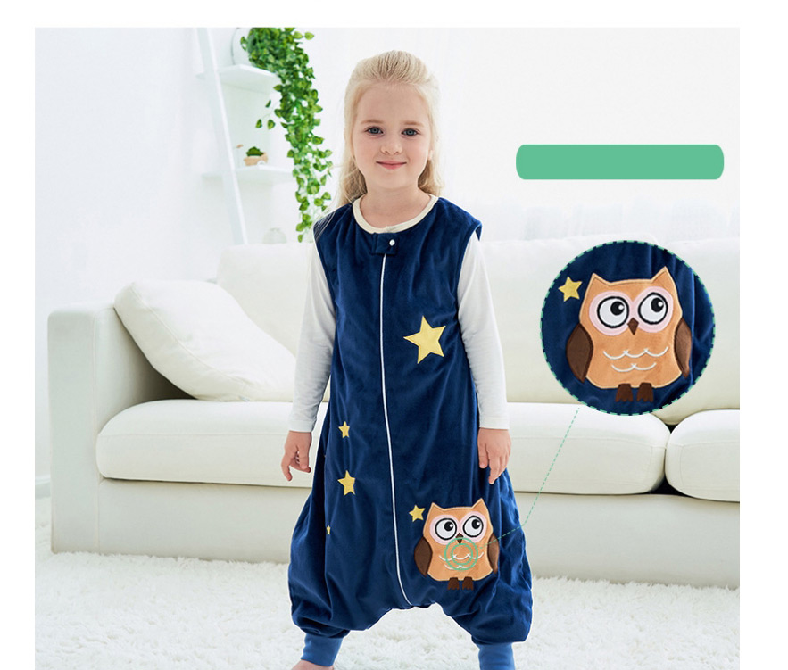 Fashion Dark Blue Star Owl Animal Hit Color Sleeveless Flannel One-piece Childrens Sleeping Bag,Kids Clothing