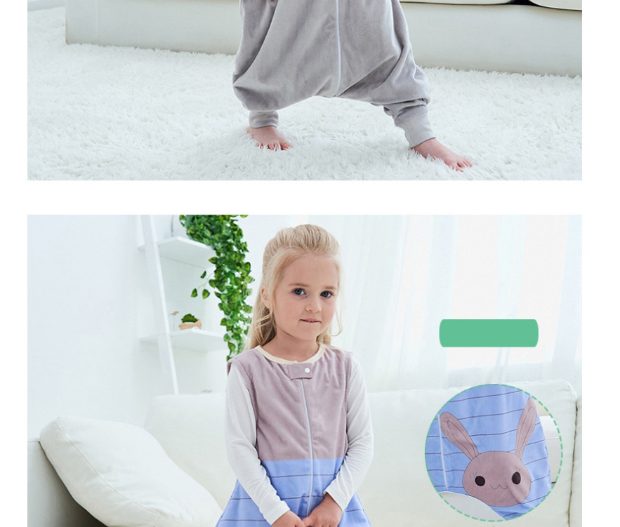 Fashion Blue Striped Rabbit Animal Hit Color Sleeveless Flannel One-piece Childrens Sleeping Bag,Kids Clothing