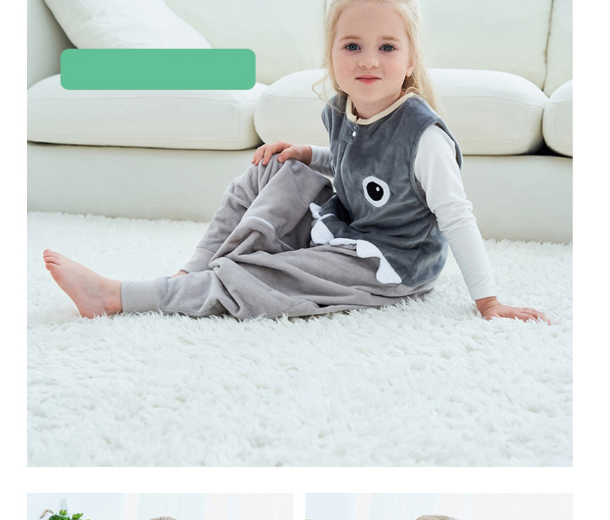 Fashion Big Grey Eyes Animal Hit Color Sleeveless Flannel One-piece Childrens Sleeping Bag,Kids Clothing