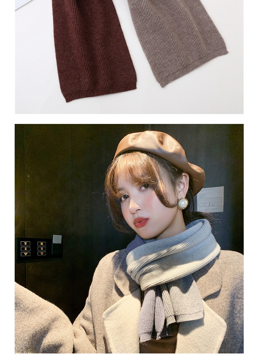 Fashion Leather Pink Double-sided Stitching Contrast Color Knitted Scarf,knitting Wool Scaves