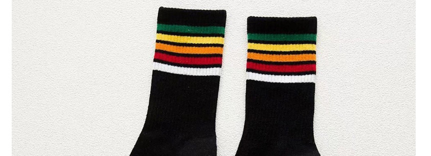 Fashion Black Cotton Striped Contrast Socks,Fashion Socks