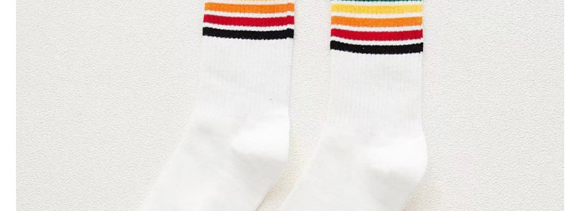Fashion White Cotton Striped Contrasting Tube Socks,Fashion Socks