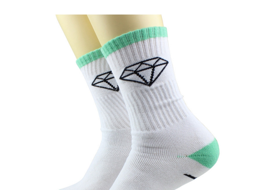 Fashion Green On White Diamond High-top Cotton Contrast Socks,Fashion Socks