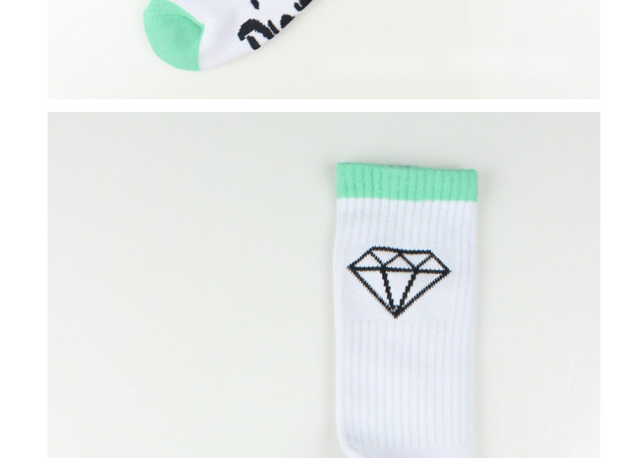 Fashion Green On White Diamond High-top Cotton Contrast Socks,Fashion Socks