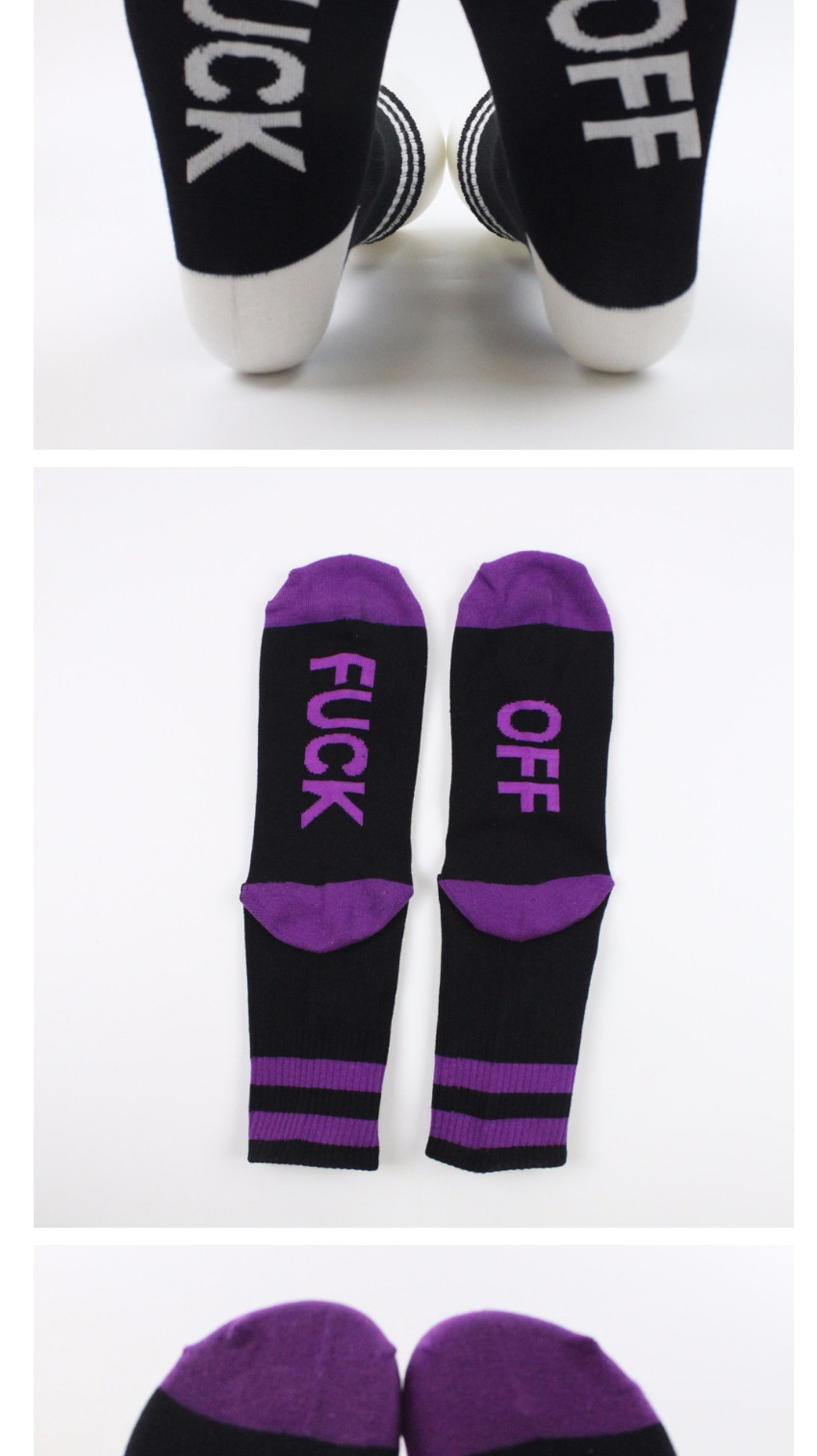 Fashion Black Purple Mens Cotton Socks With Contrasting Letters,Fashion Socks