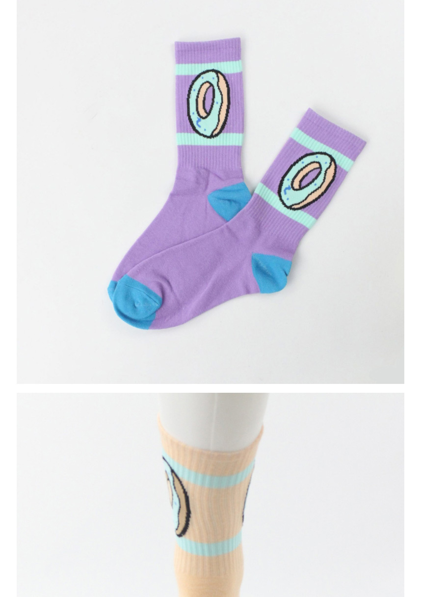 Fashion Purple Donuts Hit Color Mid-tube Cotton Sports Socks,Fashion Socks
