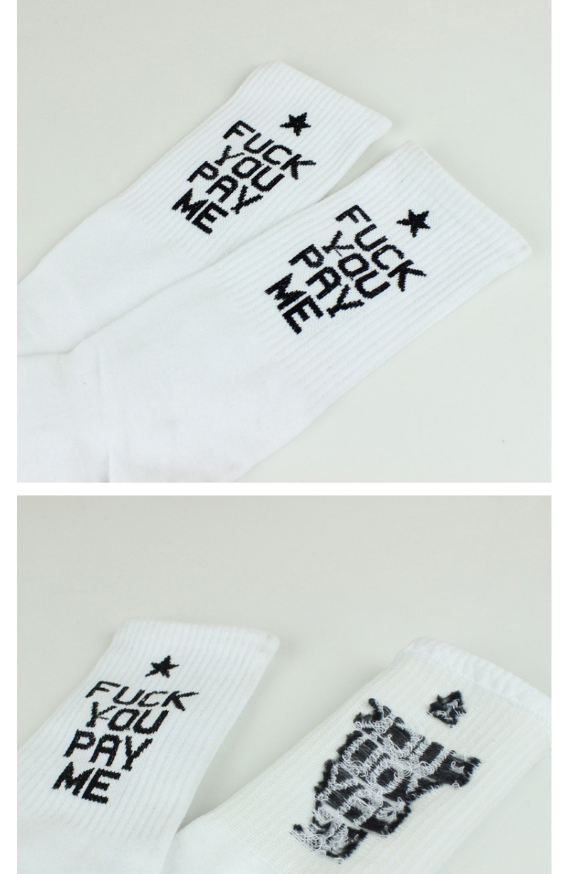 Fashion White On White Letter Five-pointed Star Cotton Socks,Fashion Socks
