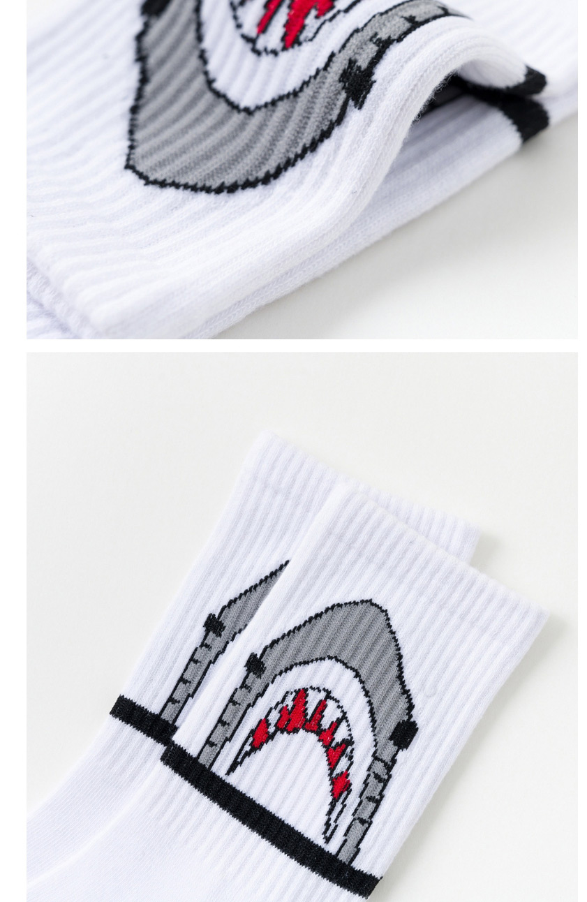 Fashion White Shark Shark Cotton Contrast Socks,Fashion Socks