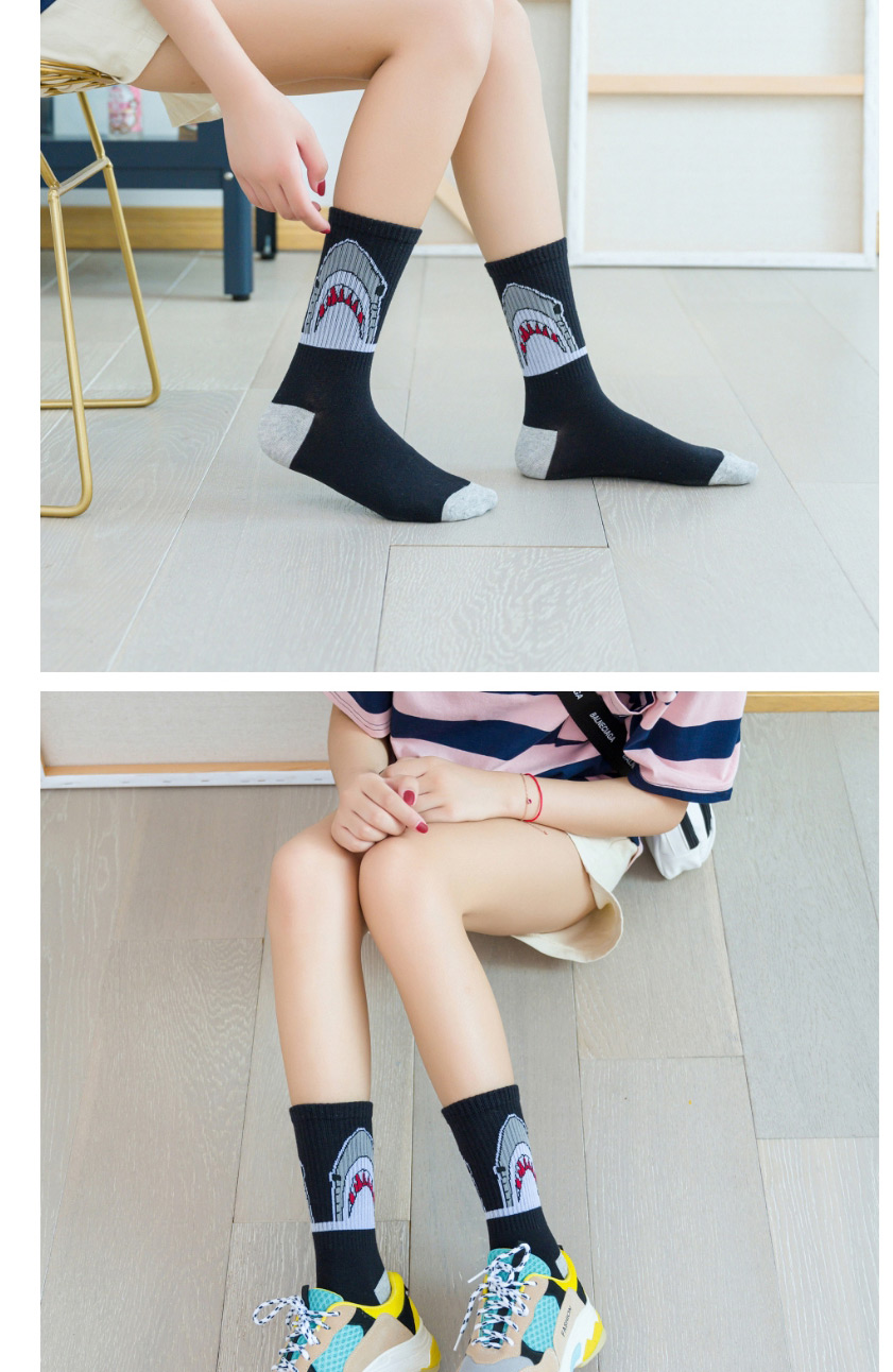 Fashion Shark Black Shark Cotton Contrast Socks,Fashion Socks