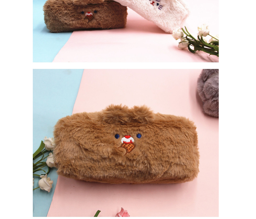 Fashion Pink Large Capacity Plush Embroidery Bear Ear Stationery Bag,Pencil Case/Paper Bags