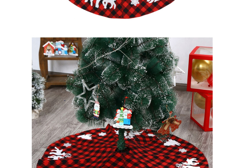 Fashion Red And Black Grid 122cm Christmas Embroidered Plaid Elk Tree Snowflake Skirt,Festival & Party Supplies
