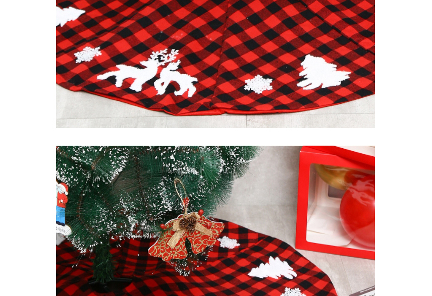 Fashion Red And Black Grid 122cm Christmas Embroidered Plaid Elk Tree Snowflake Skirt,Festival & Party Supplies