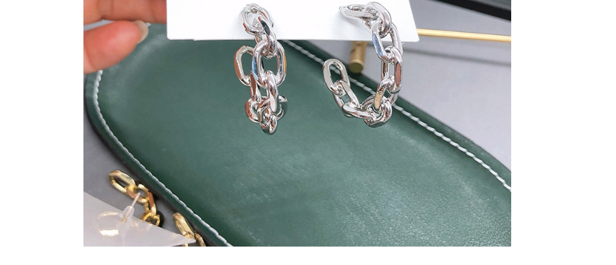 Fashion Silver Color Interlocking Chain Alloy Hollow Earrings,Stud Earrings