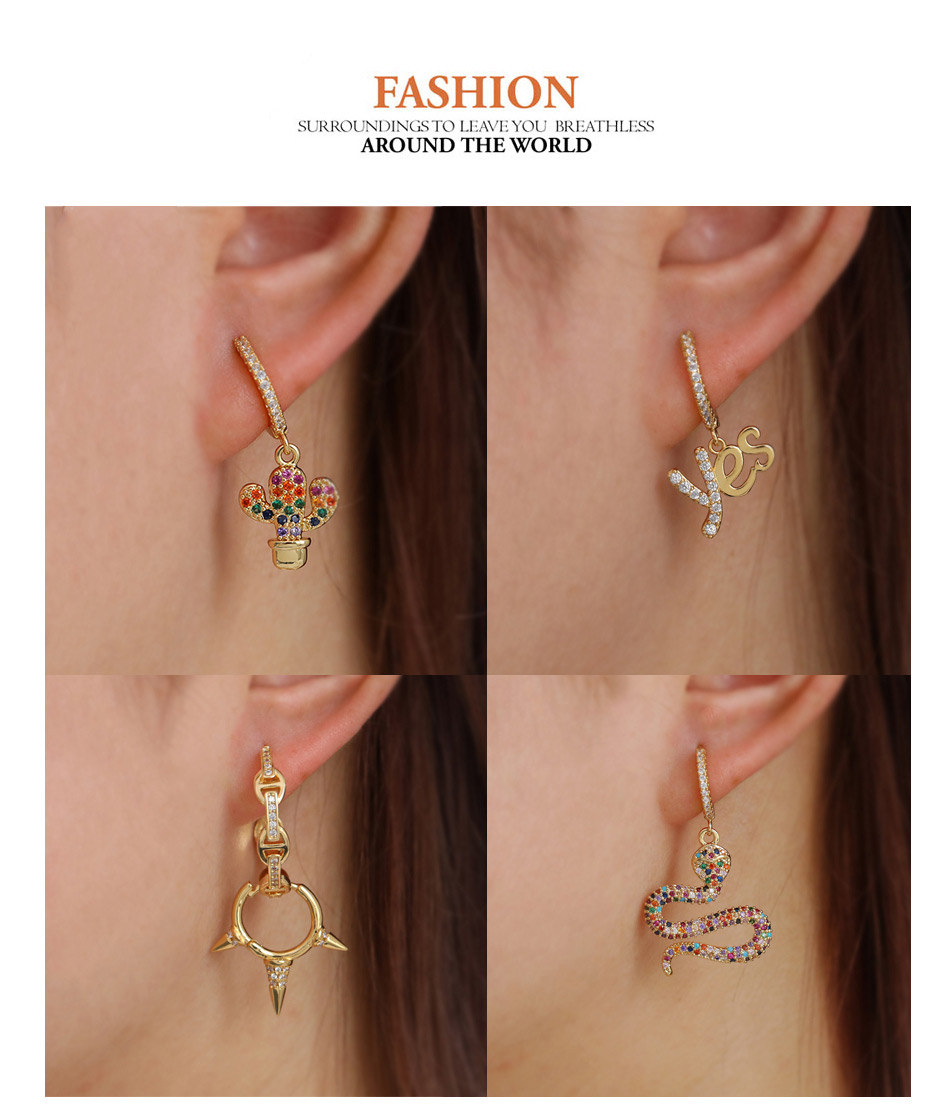 Fashion 13#gold Color Copper Inlaid Zircon Leaf Ear Studs (1pcs),Earrings
