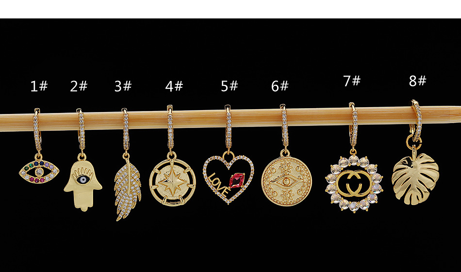 Fashion 6#gold Color Copper Inlaid Zircon Geometric Eye Stud Earrings (1pcs),Earrings