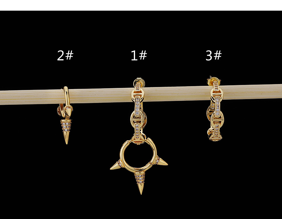 Fashion 2#gold Color Copper Inlaid Zircon Geometric Earrings (1pcs),Earrings
