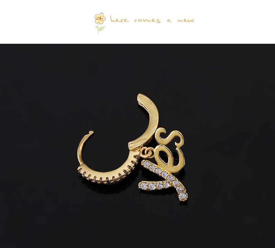 Fashion 5#gold Color Copper Inlaid Zircon Shell Earrings (1pcs),Earrings