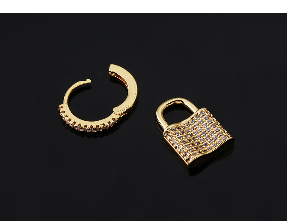 Fashion 14#gold Color Copper Inlaid Zircon Lock Earrings (1pcs),Earrings