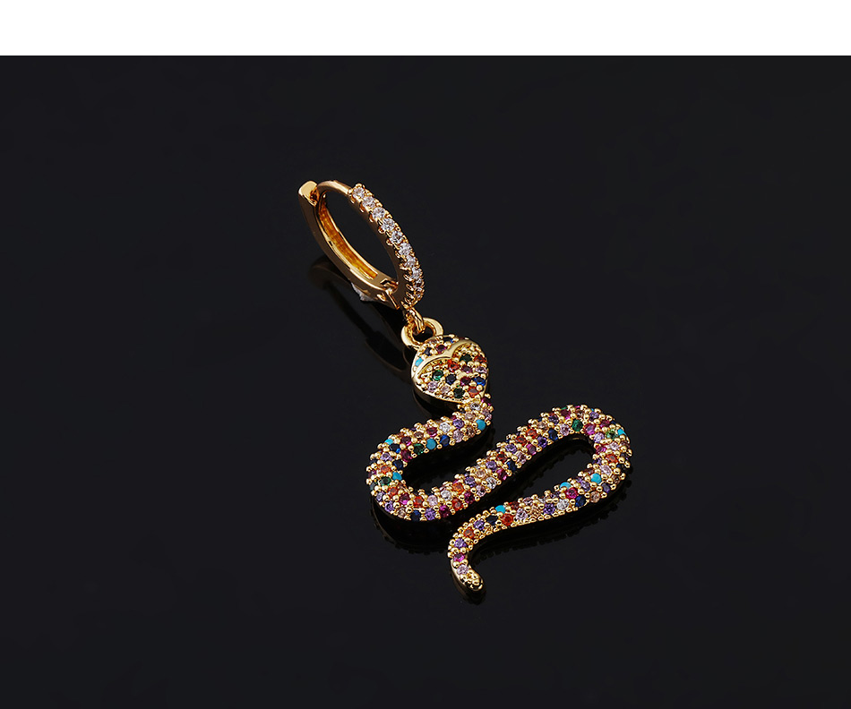 Fashion 10#gold Color Copper Inlaid Zircon Snake Earrings (1pcs),Earrings