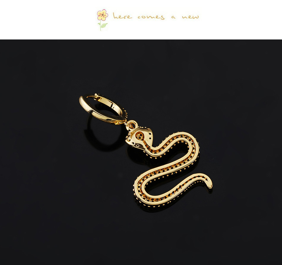 Fashion 12#gold Color Copper Inlaid Zircon Snake Earrings (1pcs),Earrings