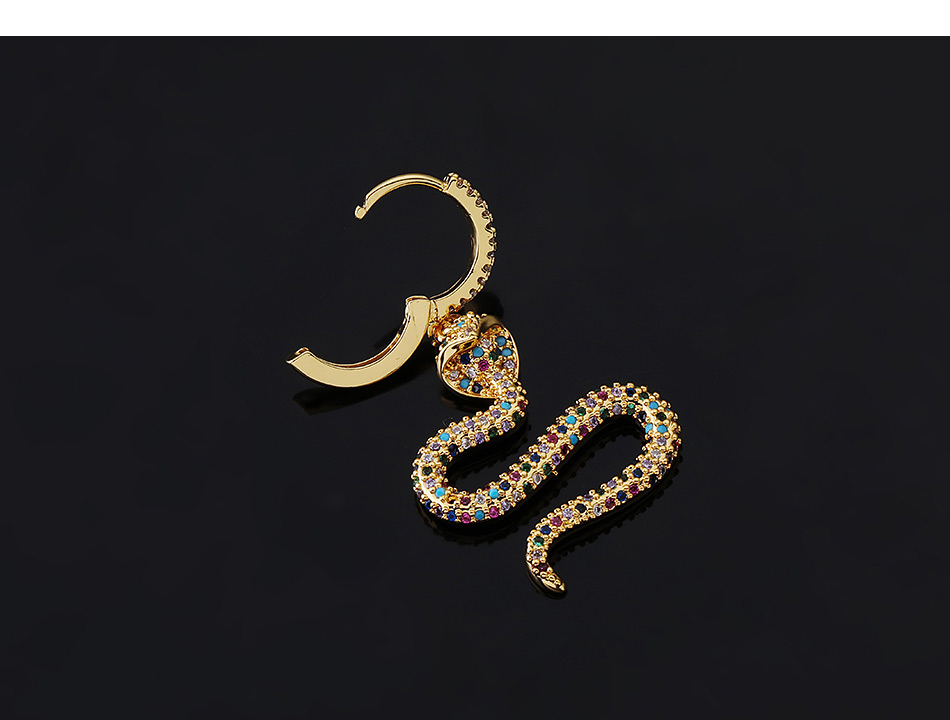 Fashion 2#gold Color Copper Inlaid Zircon Snake Earrings (1pcs),Earrings