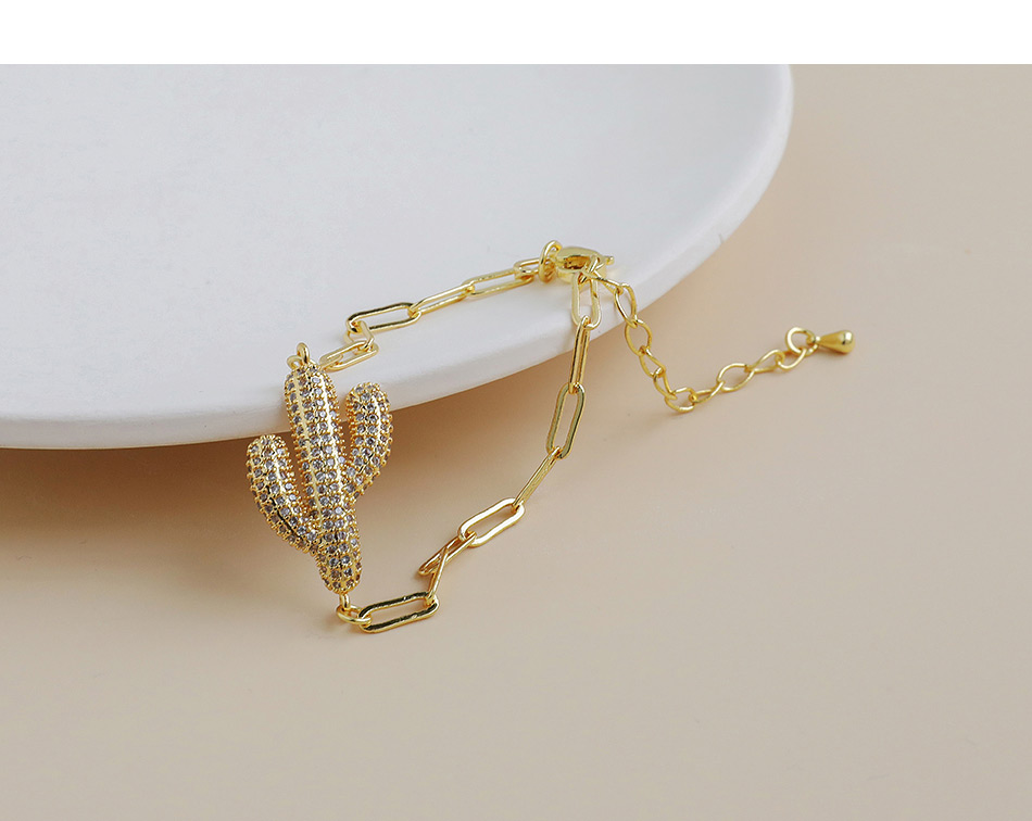 Fashion 4#gold Color Copper Inlaid Zircon Cactus Bee Shell Bracelet,Bracelets